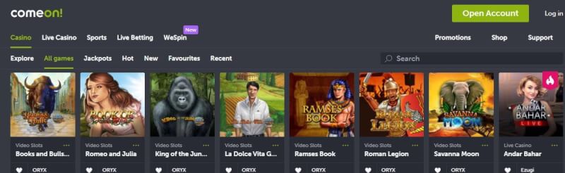 comeon website offers casino games, çox ilk depozit əlavə və yeni oyunçular üçün kampaniyalar-loqosu