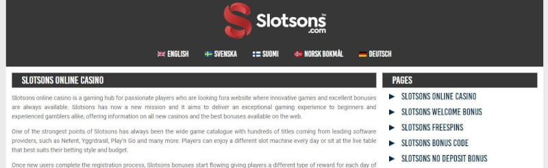 slotsons homepage includes casino games, ilk depozit əlavə və yeni oyunçular üçün promosyonlar-loqosu