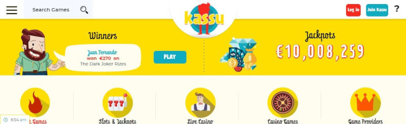 kassu casino lobby provides slots and jackpots, real vaxt kazinosu, all gambling games and filtering choices by online game providers-logo