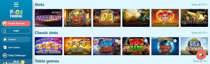playfrank homepage offers gambling games, ilk depozit əlavə və yeni oyunçular üçün promosyonlar-loqosu