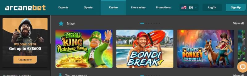 arcanebet homepage offers casino games, first deposit bonus and promotions for new players-logo