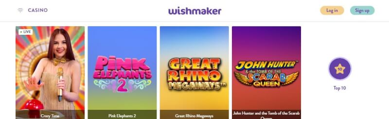 wishmaker casino homepage offers casino games, ilk depozit bonusu və yeni oyunçular üçün kampaniyalar-loqosu