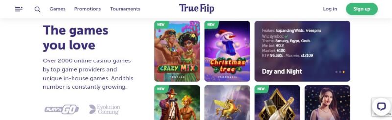 trueflip casino lobby provide different gambling games, təkliflər və kazino turnirləri-loqosu