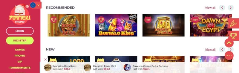 maneki casino website provides casino games, ilk depozit əlavə və yeni oyunçular üçün kampaniyalar-loqosu