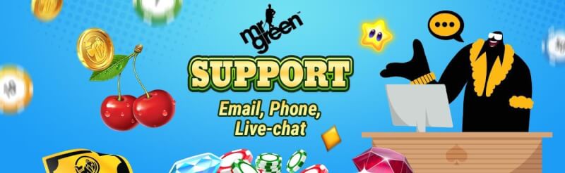 Mr Green is happy to help. Mr Green friendly customer care team is readily available to cheerfully reply to your questions around the clock, 7 days a week-logo