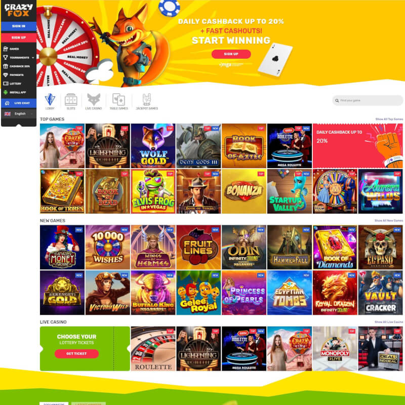 Crazy Fox Casino screenshot 1