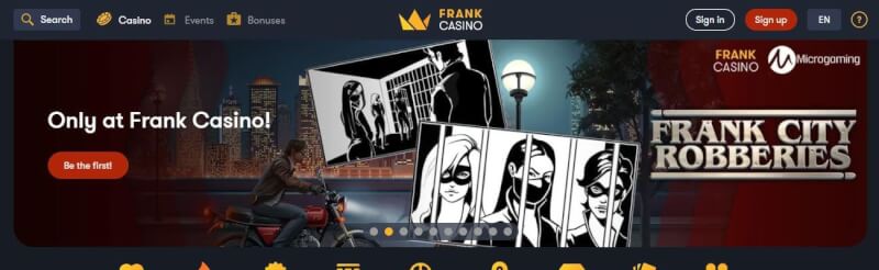 frank casino website offers casino games, ilk depozit əlavə və yeni oyunçular üçün təkliflər-loqosu