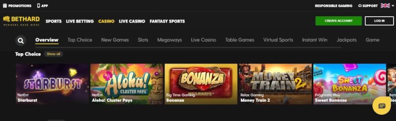 bethard homepage offers casino games, ilk depozit bonusu və yeni oyunçular üçün kampaniyalar-loqosu