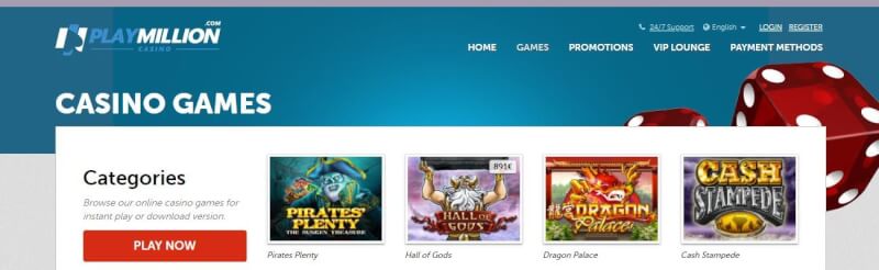 playmillion homepage offers gambling games and campaigns for new players-logo