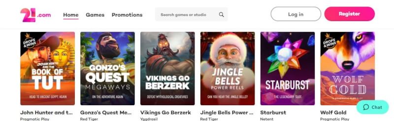 21.com website offers casino games and promotions for brand new players-logo
