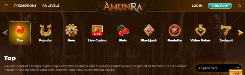 amunra casino website offers gambling games and bonuses-logo