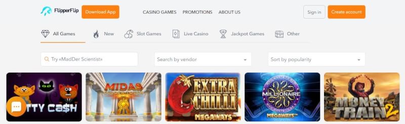 flipperflip casino homepage provides gambling games, çox ilk depozit əlavə və yeni oyunçular üçün təkliflər-loqosu