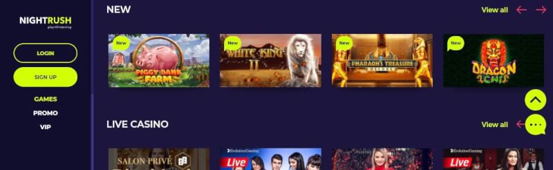 nightrush casino homepage provides casino games, cashback extra and campaigns for brand new players-logo