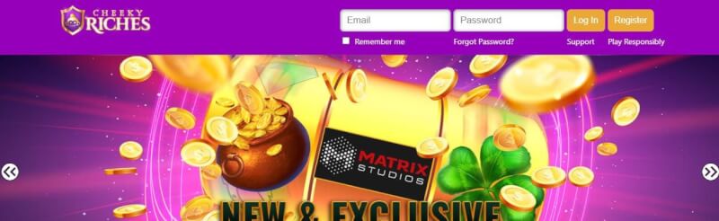 cheeky riches homepage offers casino games, ilk depozit bonusu və yeni oyunçular üçün promosyonlar-loqosu