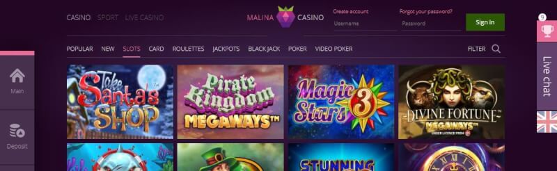malina casino website provides casino games and promotions for brand new players-logo