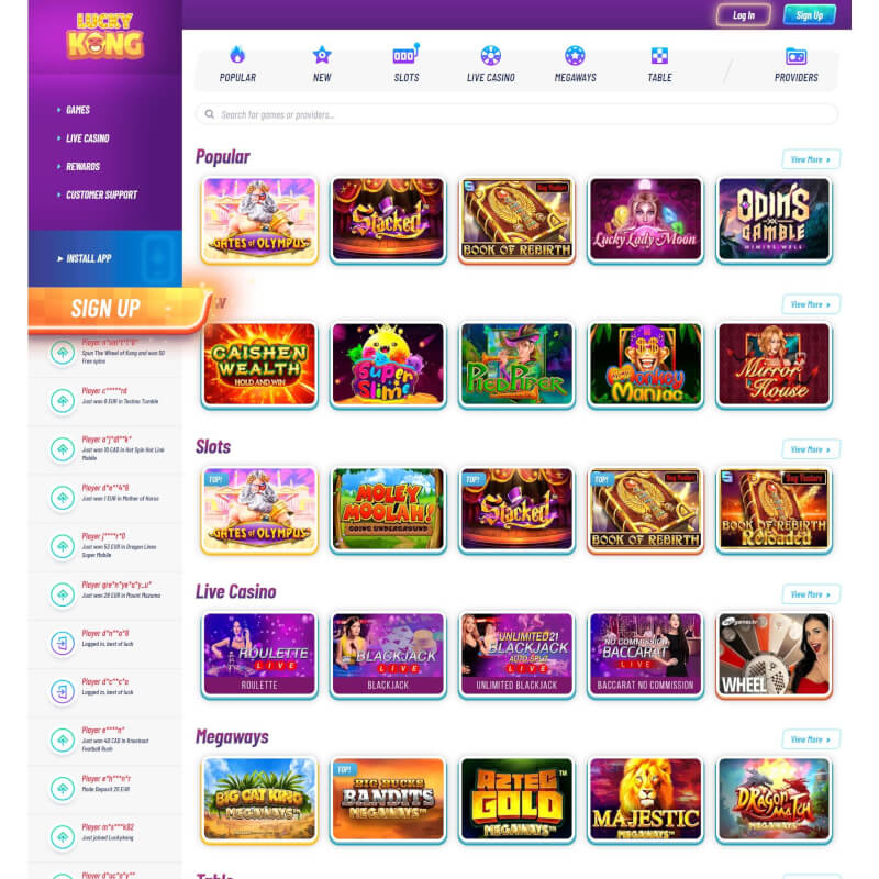 Lucky Kong Casino screenshot 2