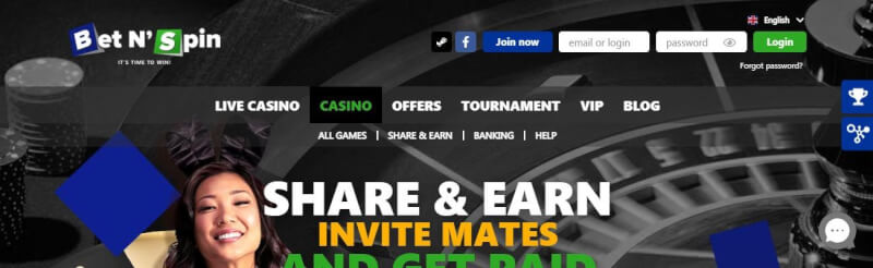 betnspin homepage provides gambling games, first deposit bonus and promotions for brand new players-logo